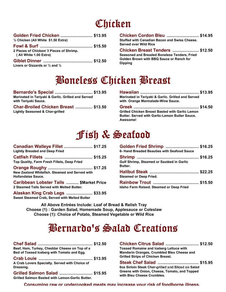 Bernardo's Steakhouse - Hastings, NE menu_pic