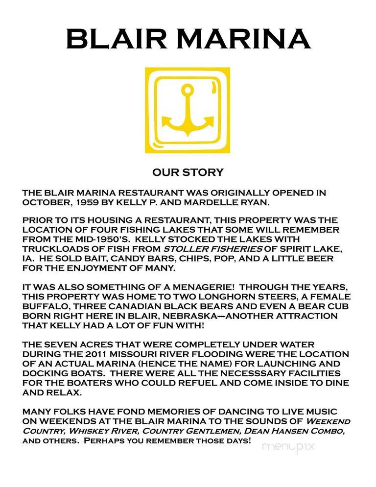 Blair Marina - Blair, NE menu_pic