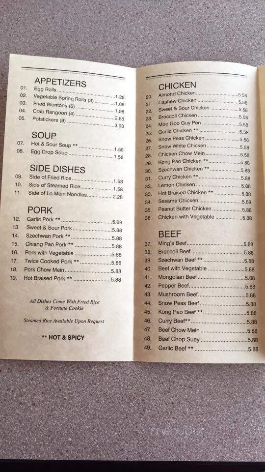 New Golden Dragon menu – SLC menu