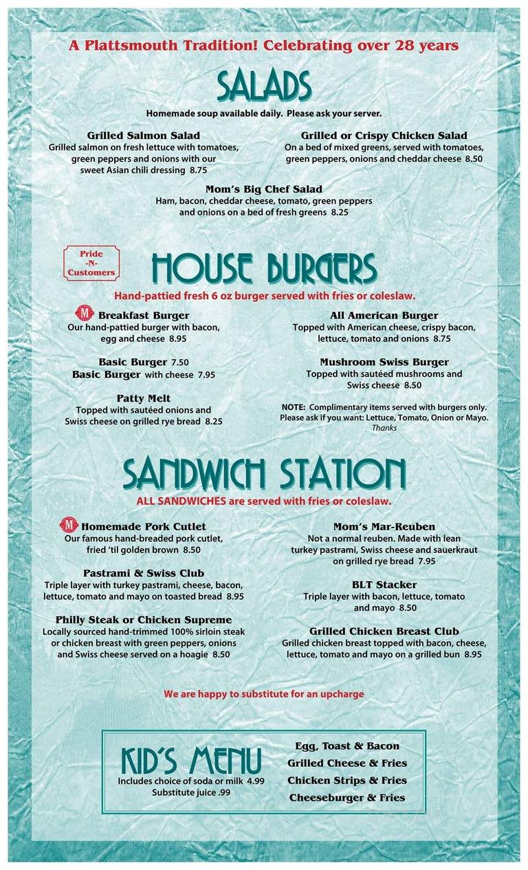 Mom's Cafe - Geneva, NE menu_pic