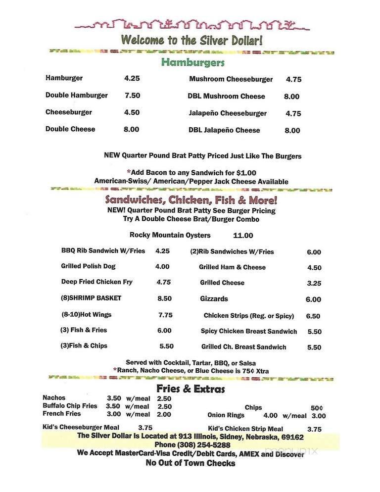 Silver Dollar Bar - Sidney, NE menu_pic