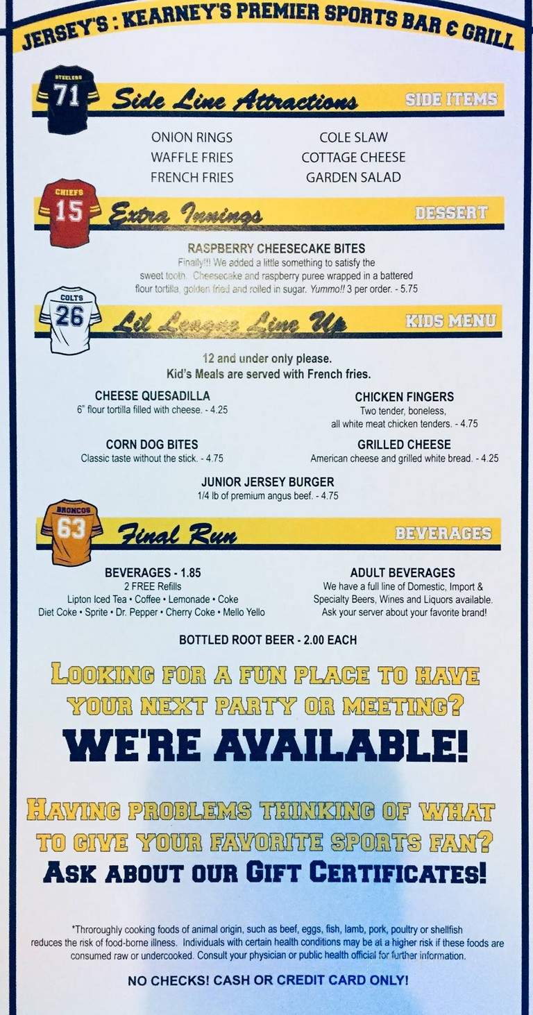 Jersey's Sports Bar & Grill - Kearney, NE menu_pic