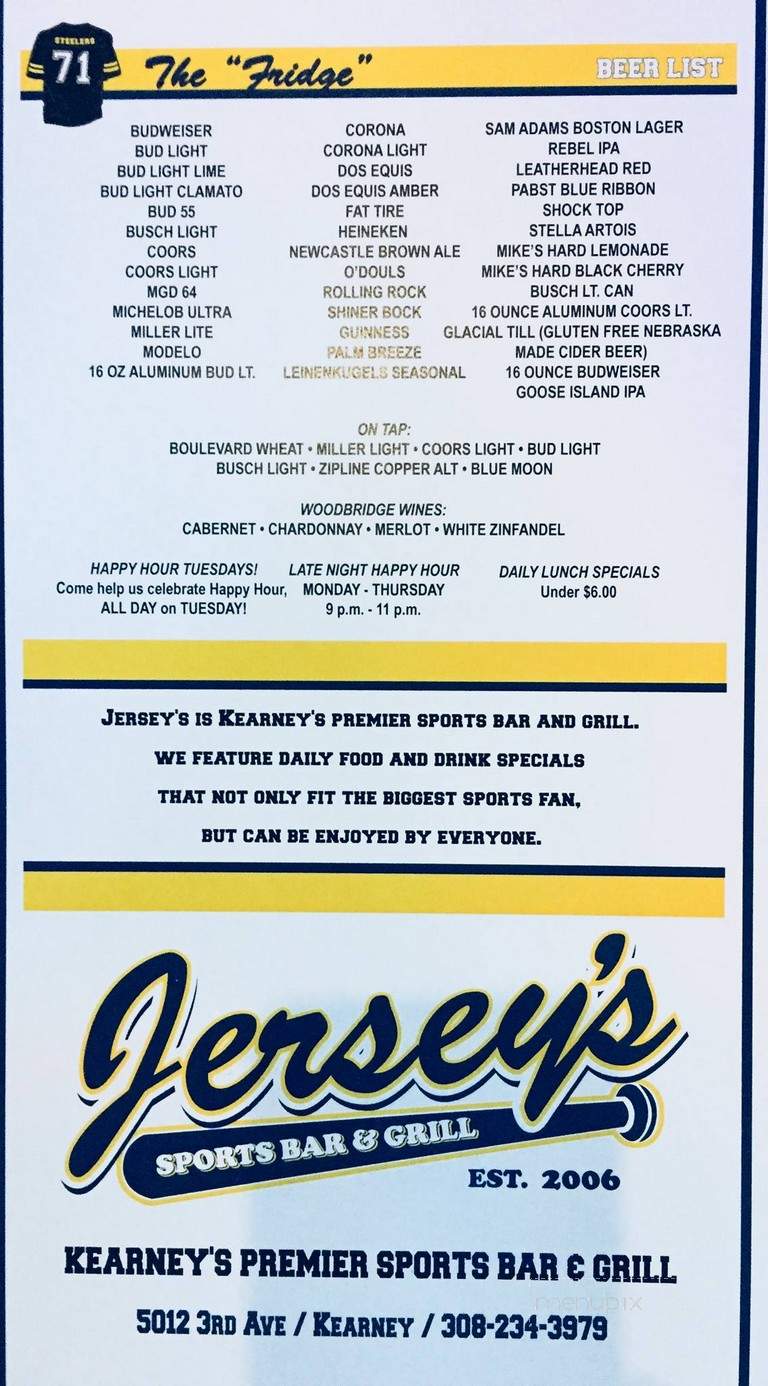 Jersey's Sports Bar & Grill - Kearney, NE menu_pic
