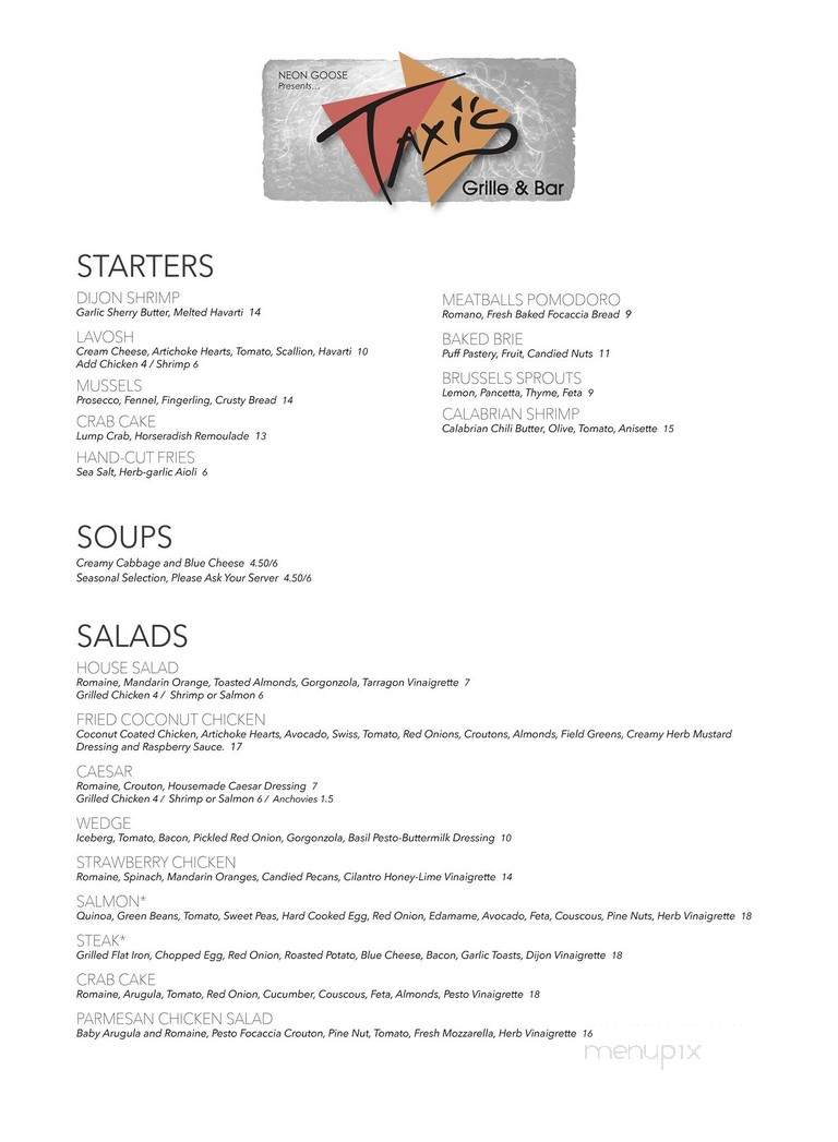 Taxi's Grill & Bar - Omaha, NE menu_pic