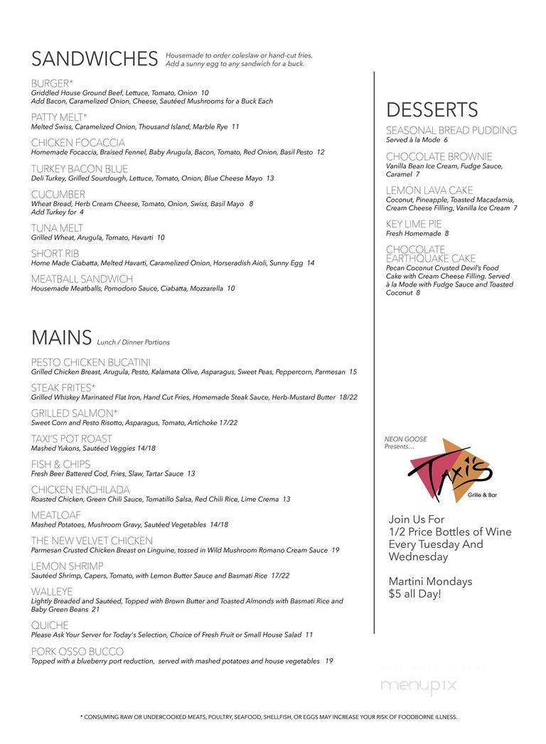 Taxi's Grill & Bar - Omaha, NE menu_pic