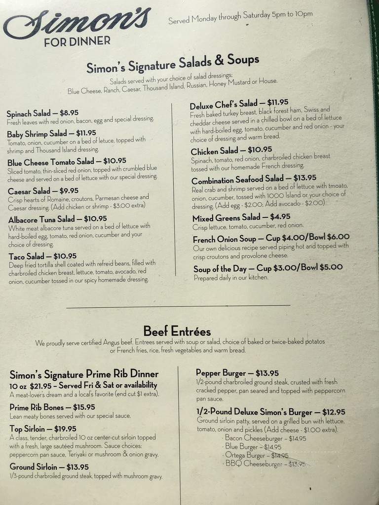 Simon's Cafe & Lounge - Reno, NV menu_pic