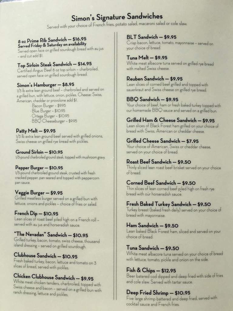 Simon's Cafe & Lounge - Reno, NV menu_pic