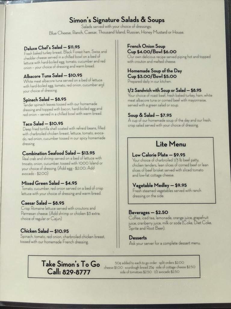 Simon's Cafe & Lounge - Reno, NV menu_pic