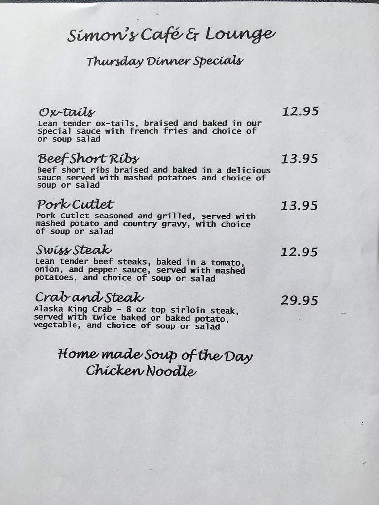 Simon's Cafe & Lounge - Reno, NV menu_pic