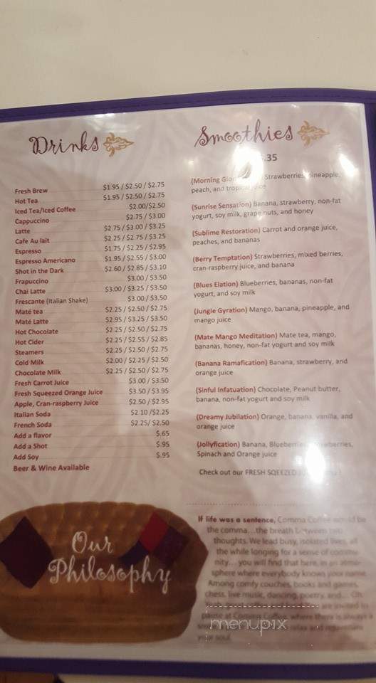 Comma Coffee - Carson City, NV menu_pic
