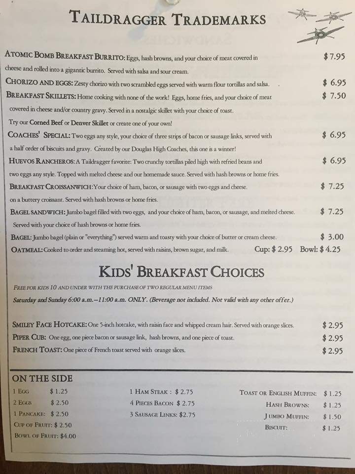 Tail Dragger Cafe - Minden, NV menu_pic