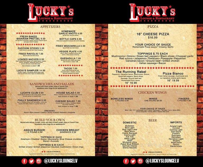 Lucky's Lounge & Restaurant - Las Vegas, NV menu_pic