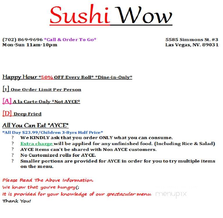 Sushi Wow - North Las Vegas, NV menu_pic
