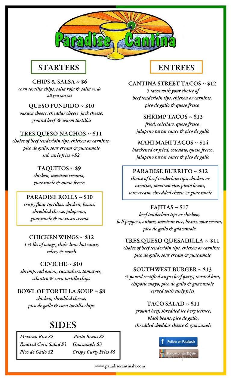 Paradise Buffet-Cafe - Las Vegas, NV menu_pic
