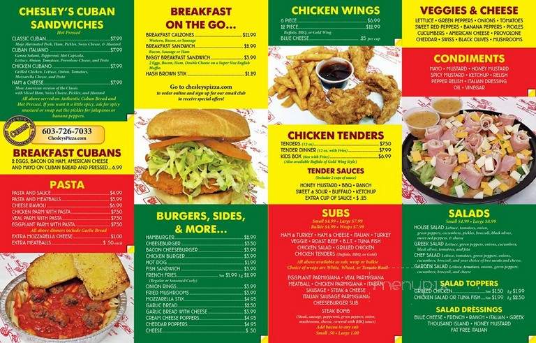 Chesley's Pizza - Campton, NH menu_pic