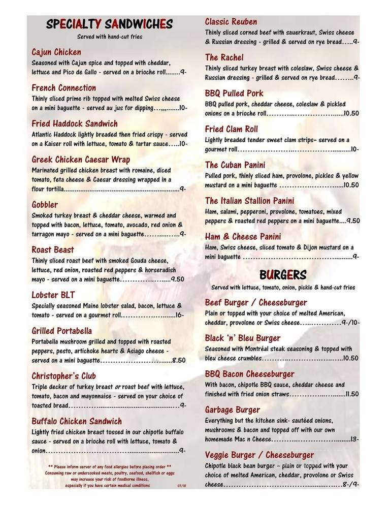 Christopher's 3rd St Grill - Dover, NH menu_pic