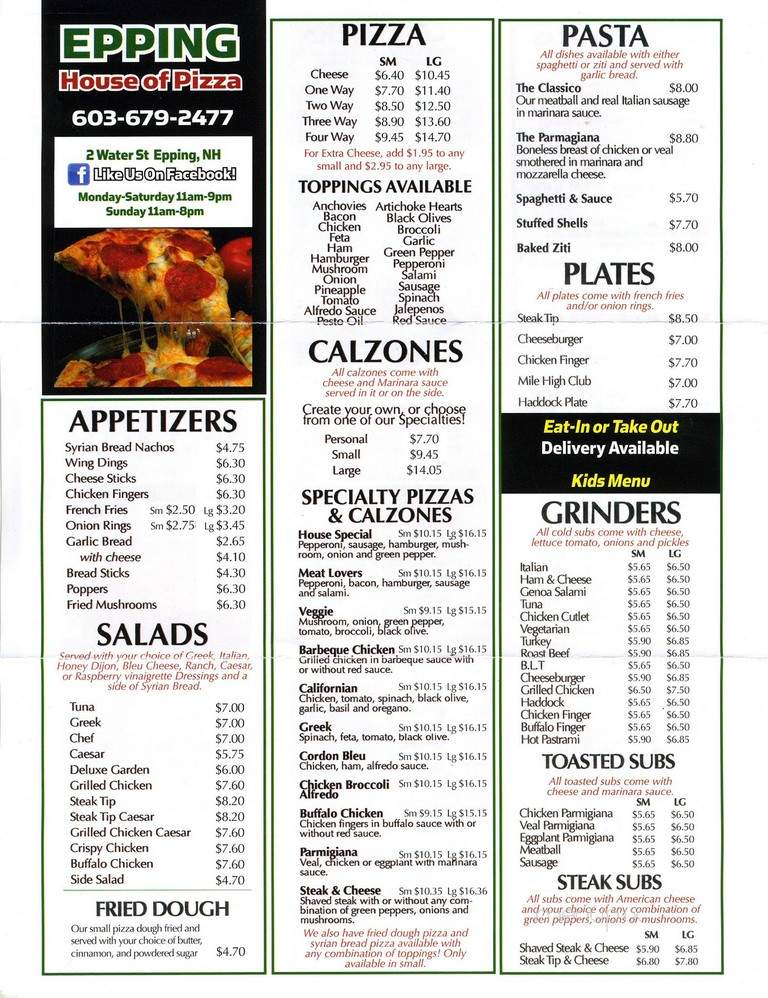 Epping House Of Pizza - Epping, NH menu_pic