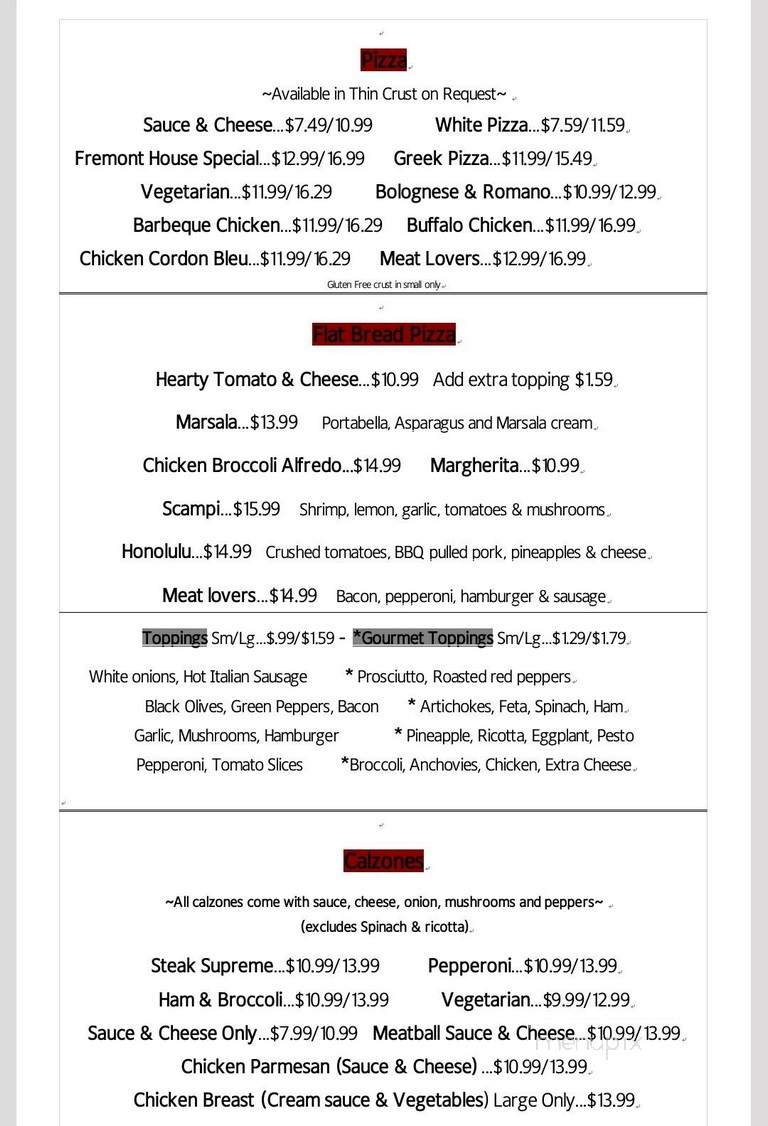 Fremont Pizzeria & Restaurant - Fremont, NH menu_pic
