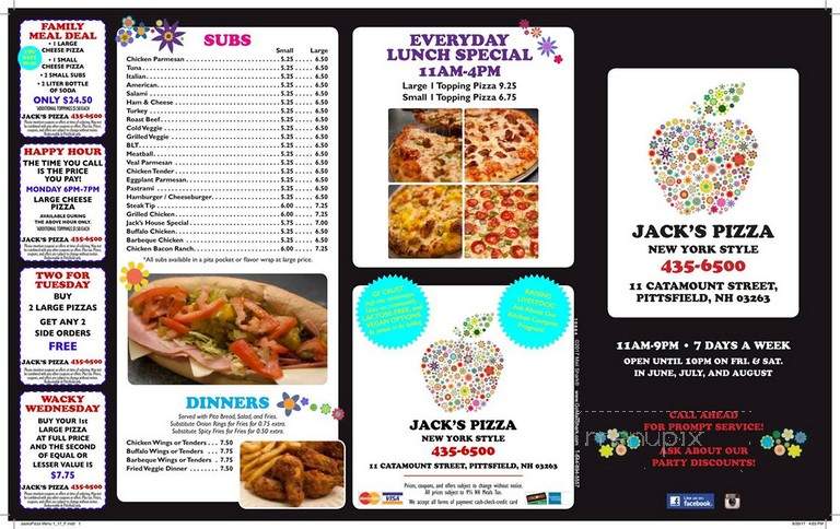 Jack's Pizza - Pittsfield, NH menu_pic