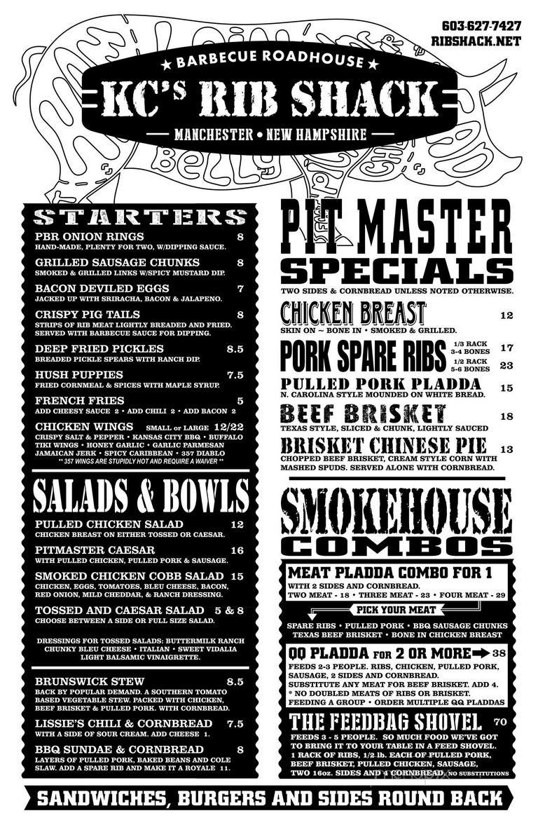 K C's Rib Shack Barbecue - Manchester, NH menu_pic