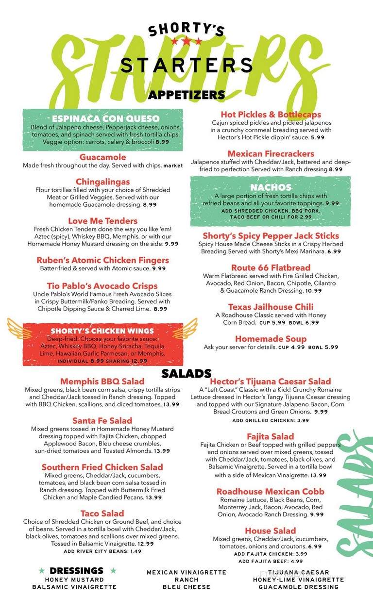 Shorty's Mexican Roadhouse - Manchester, NH menu_pic