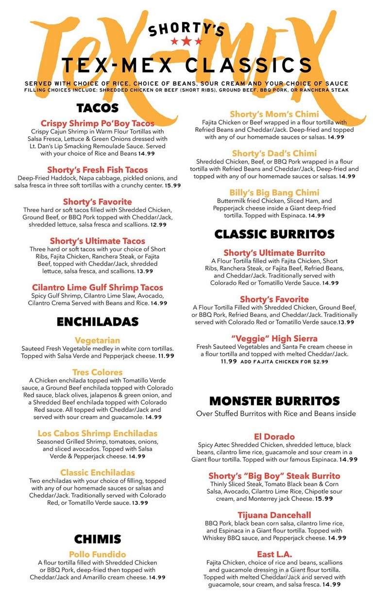 Shorty's Mexican Roadhouse - Manchester, NH menu_pic