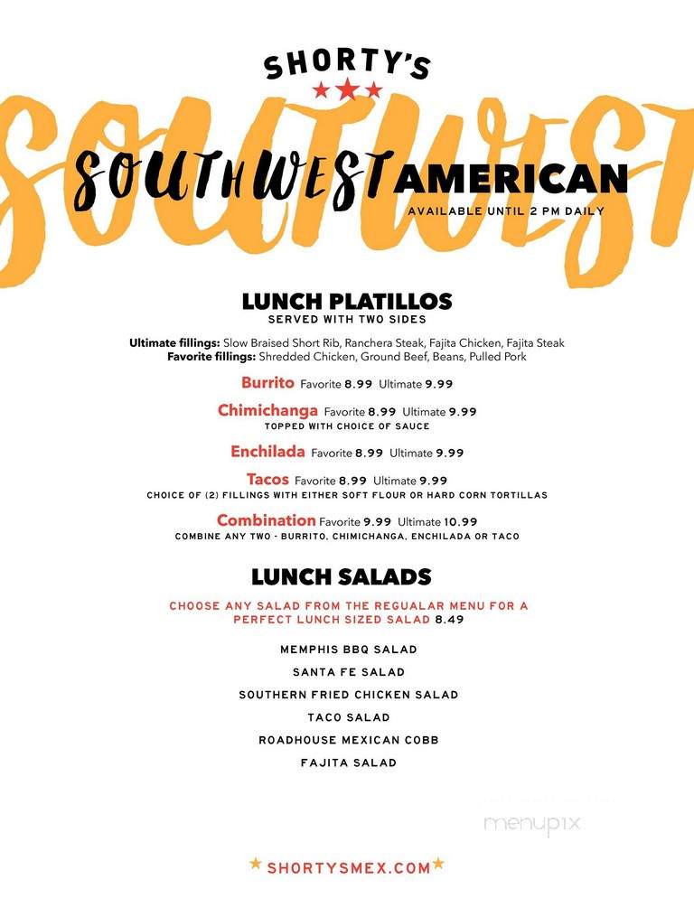 Shorty's Mexican Roadhouse - Manchester, NH menu_pic