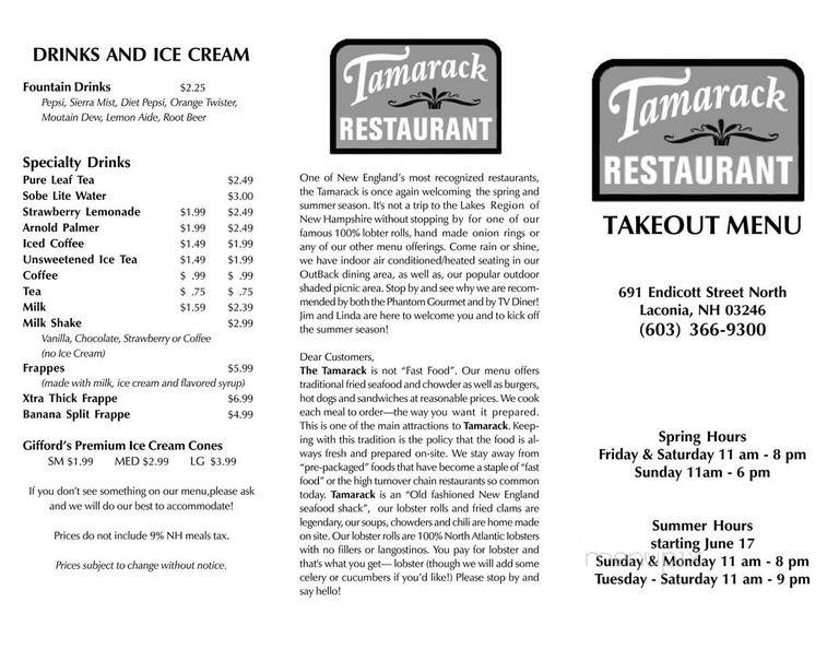 Tamarack Restaurant - Laconia, NH menu_pic