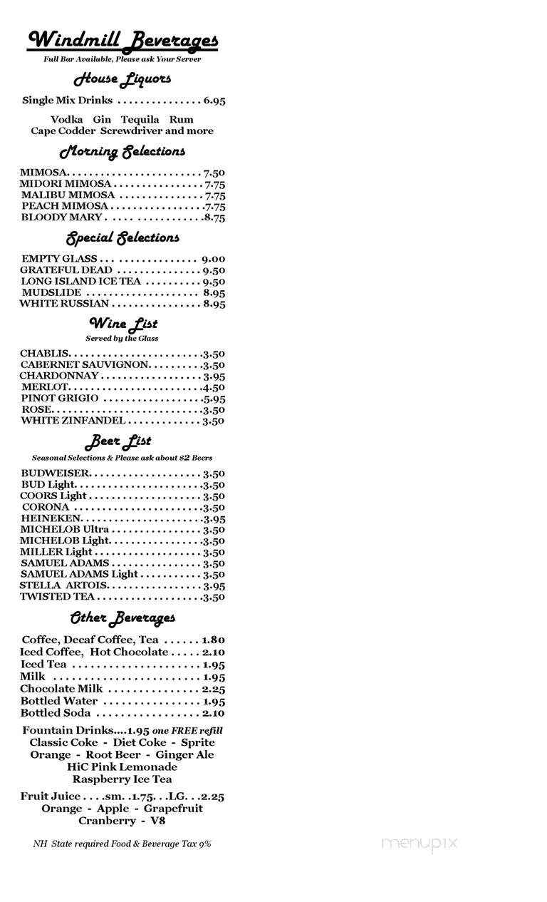 Windmill Family Restaurant - Concord, NH menu_pic