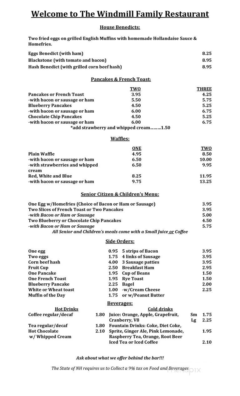Windmill Family Restaurant - Concord, NH menu_pic