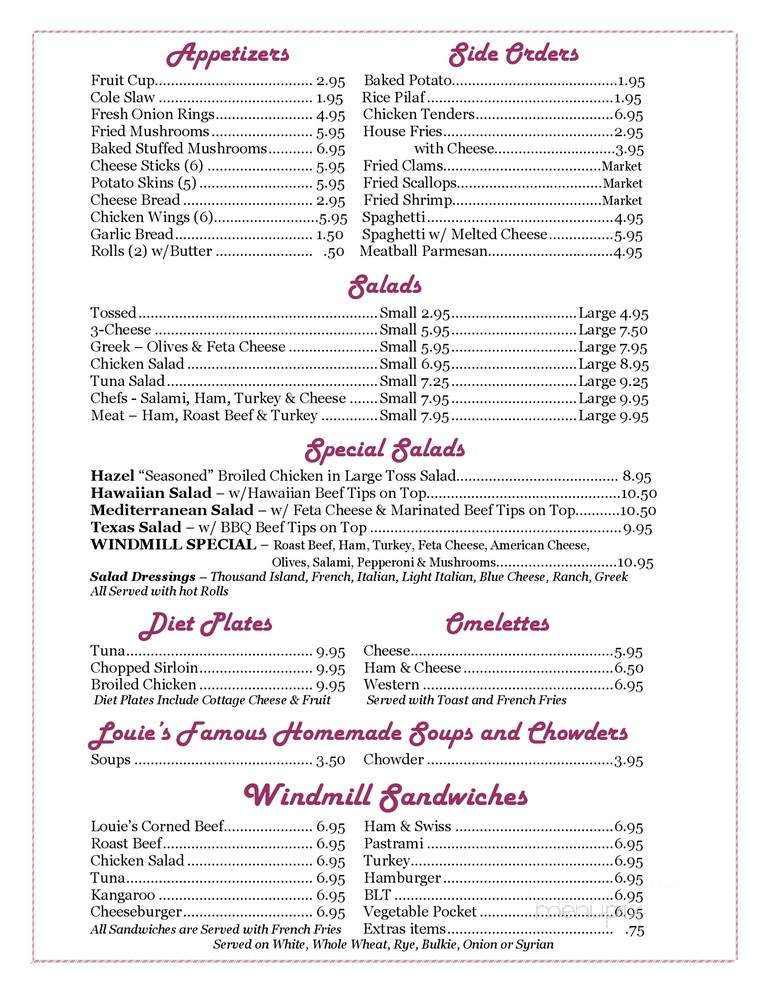 Windmill Family Restaurant - Concord, NH menu_pic