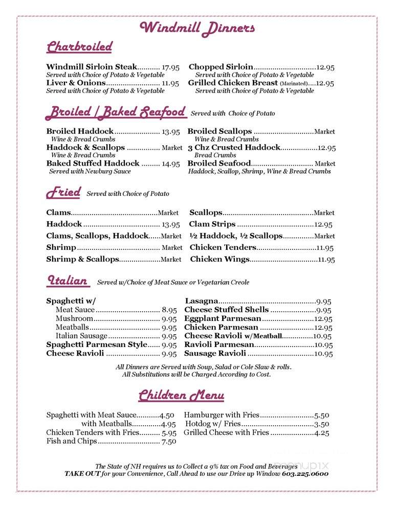 Windmill Family Restaurant - Concord, NH menu_pic