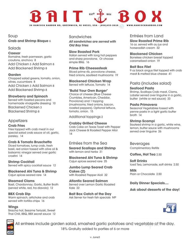 Bait Box Restaurant - Greenwich, NJ menu_pic