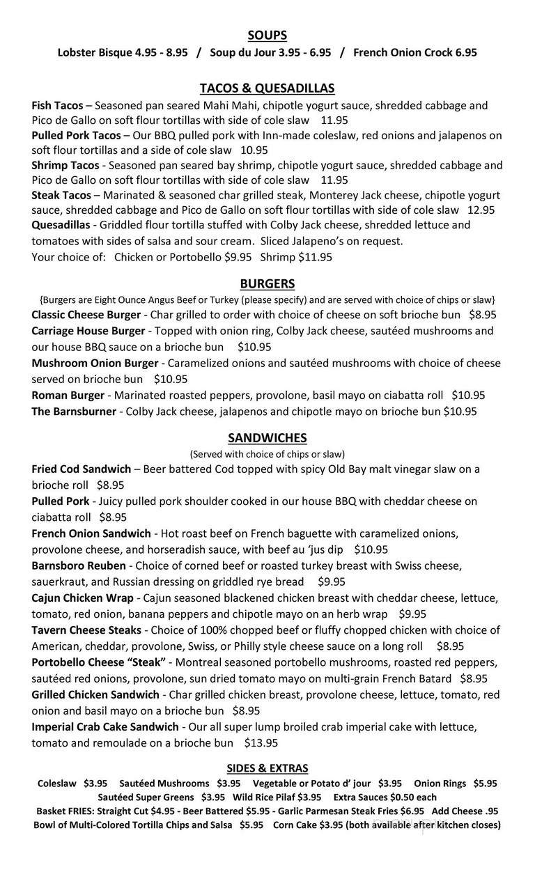 Barnsboro Inn - Sewell, NJ menu_pic