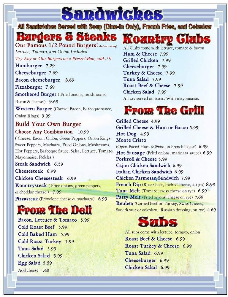 Kountry Kitchen Restaurant - Pittsgrove, NJ menu_pic
