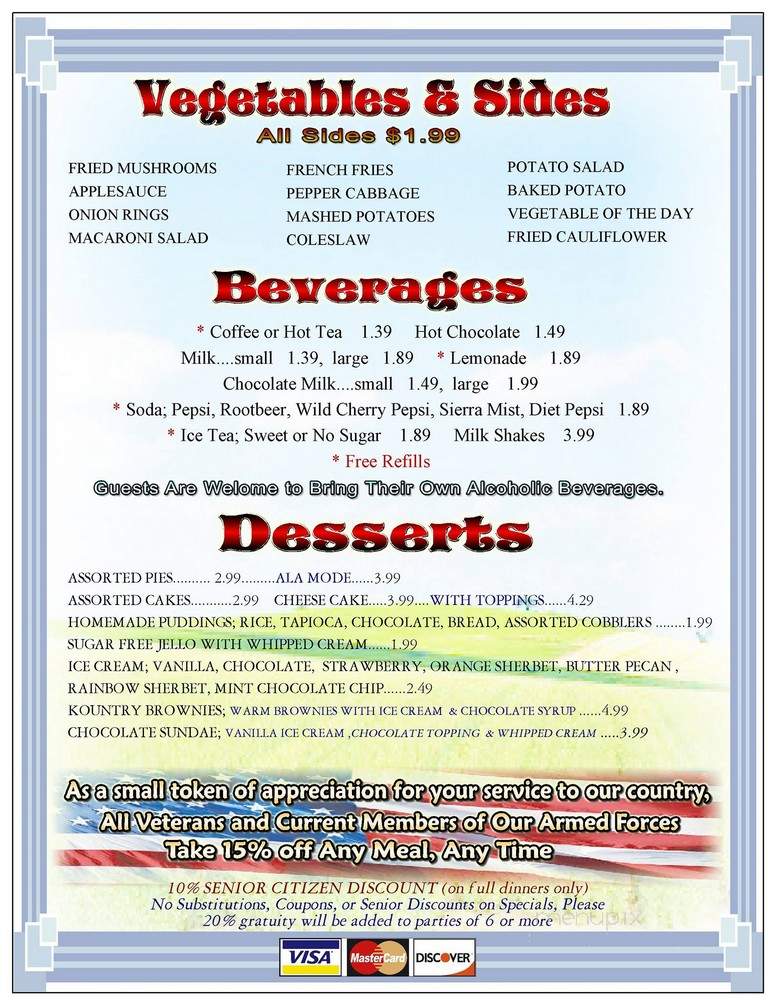 Kountry Kitchen Restaurant - Pittsgrove, NJ menu_pic