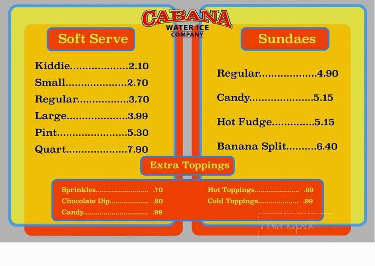 Cabana Water Ice Co - Gloucester City, NJ menu_pic