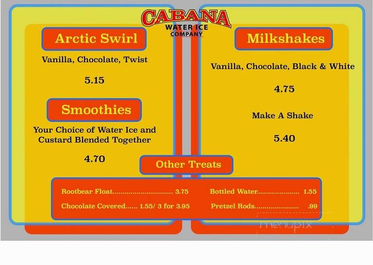 Cabana Water Ice Co - Gloucester City, NJ menu_pic