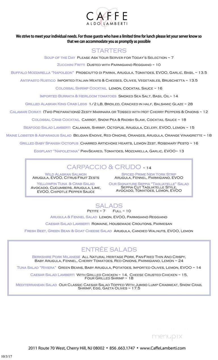 Caffe Aldo Lamberti - Cherry Hill, NJ menu_pic