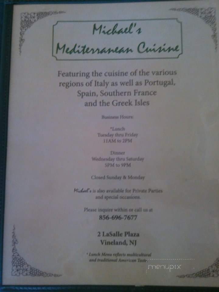Michaels Mediterranean Cuisine - Vineland, NJ menu_pic