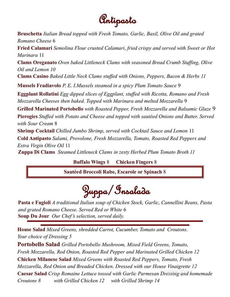 Onorosa Restorante - Glen Gardner, NJ menu_pic