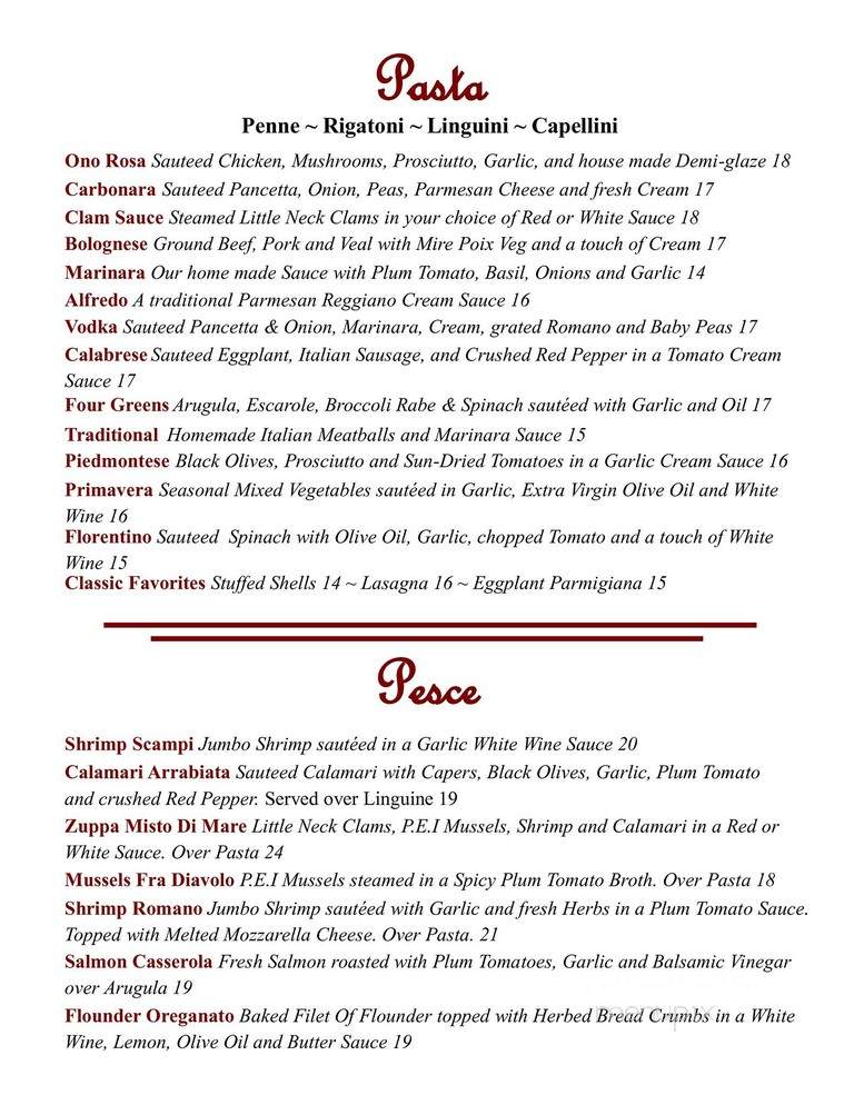 Onorosa Restorante - Glen Gardner, NJ menu_pic