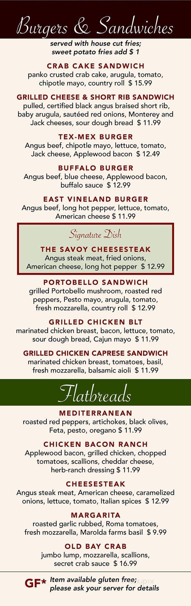 Merighi's Savoy Inn - Vineland, NJ menu_pic