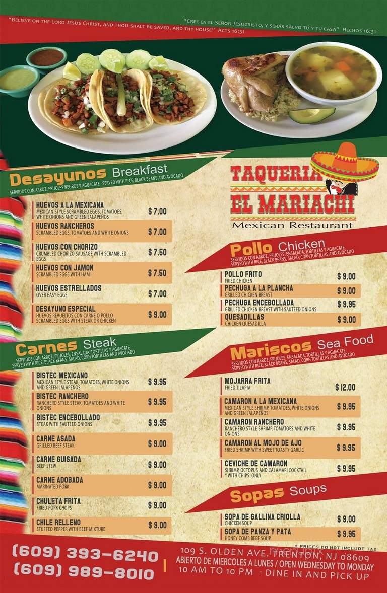 Taqueria El Mariachi - Trenton, NJ menu_pic