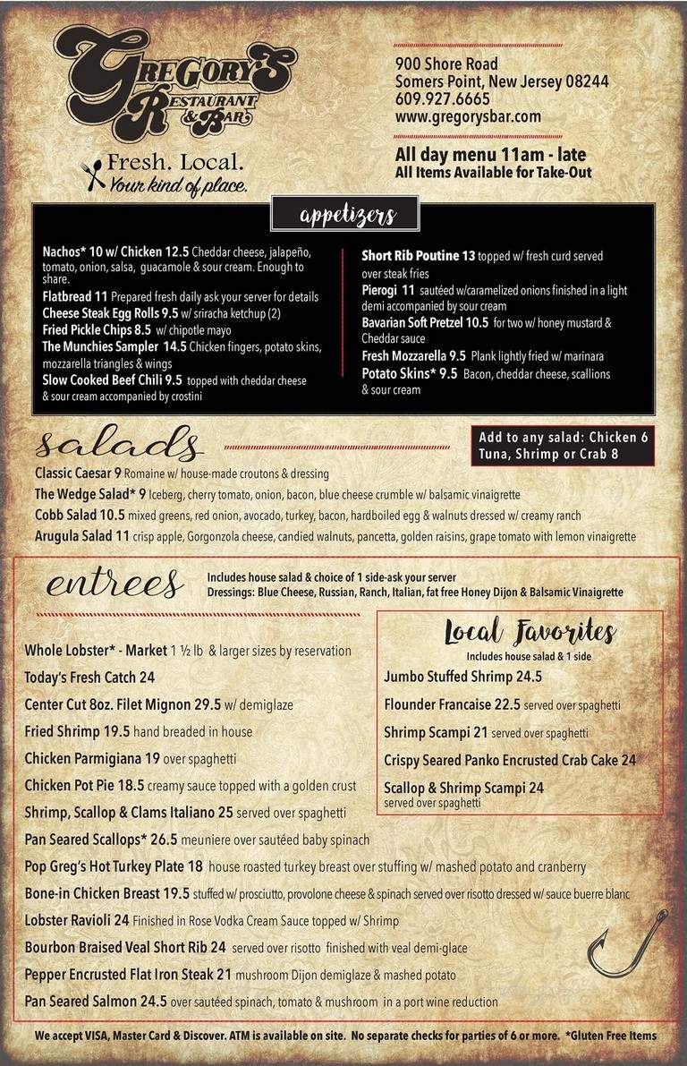 Gregorys Restaurant & Bar - Somers Point, NJ menu_pic
