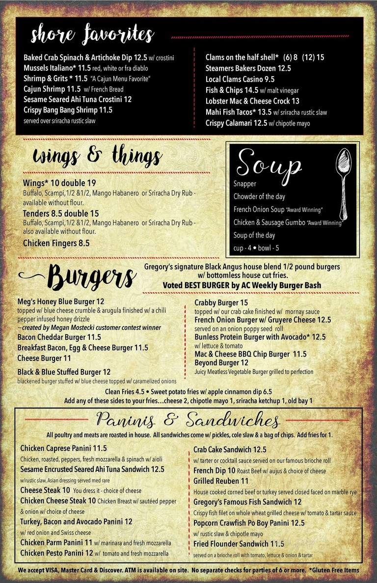 Gregorys Restaurant & Bar - Somers Point, NJ menu_pic
