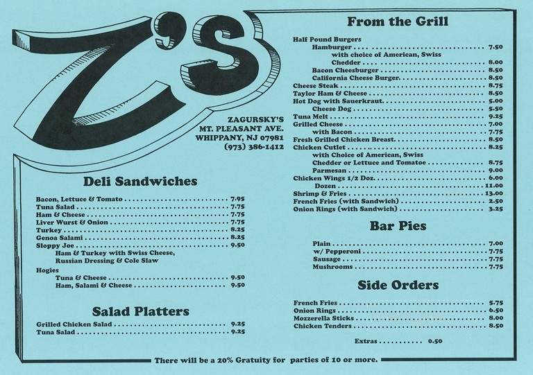Zagursky's Bar & Grill - East Hanover, NJ menu_pic