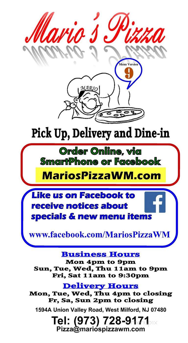 Mario's Pizzeria - West Milford, NJ menu_pic