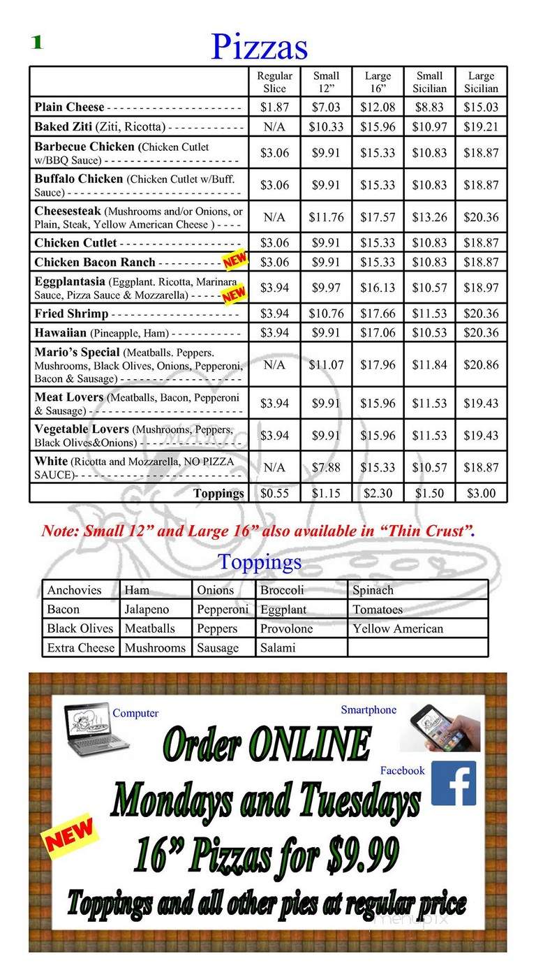Mario's Pizzeria - West Milford, NJ menu_pic