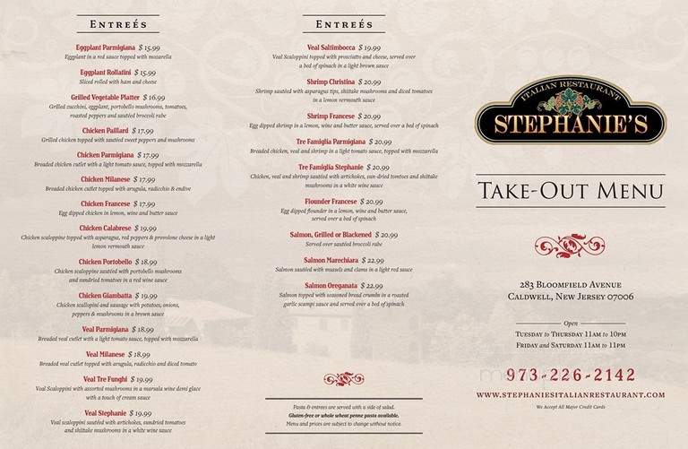 Stephanie's Italian Restaurant - Caldwell, NJ menu_pic